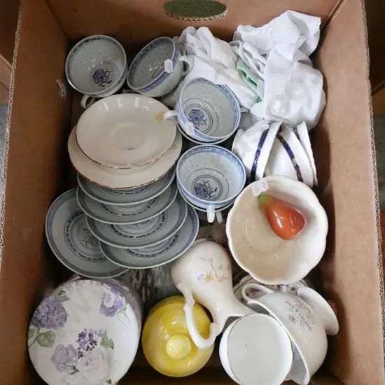 box; cups & saucers, bowls, storage box etc