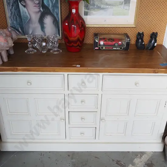 pine and cream painted 6 drawer 2 door sideboard - some scuffing and marking H-900 W-1600 D-570