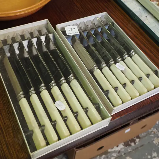 2x boxes of as-new bone handled knives