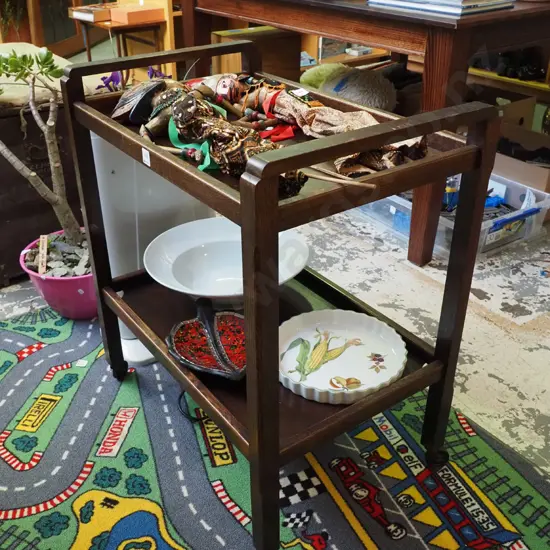 oak 2 tier tea trolley