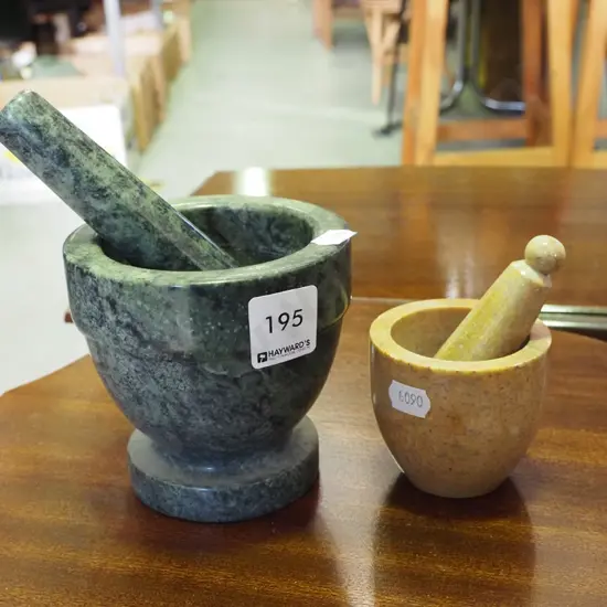 2x stone mortar and pestles