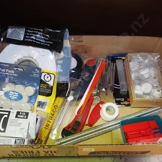 box; window and door seals, craft knife, builder rule etc