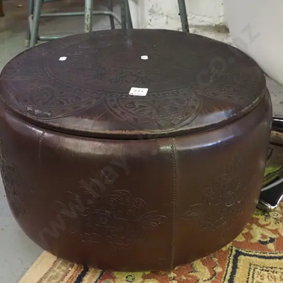 tooled leather  storage ottoman