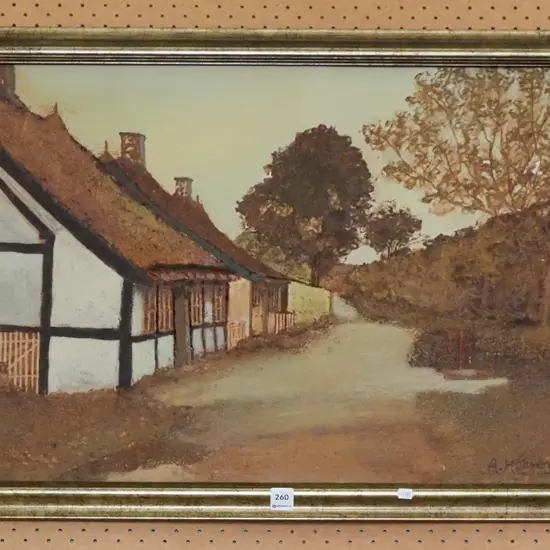 A Hansen '64 - framed oil on board- cottages