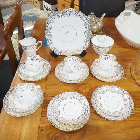 part Royal Stafford gold and white tea set