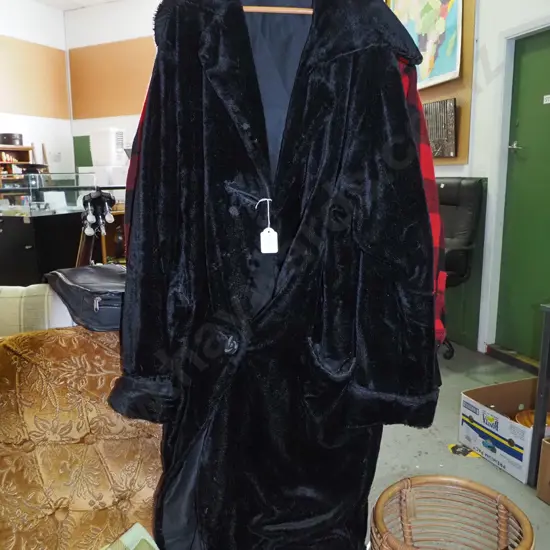 black velvet full length coat, some damage