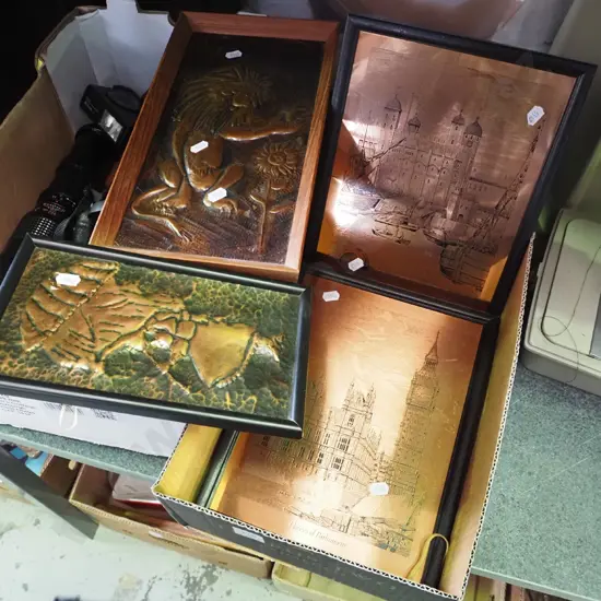 box of etched and pressed copper artworks