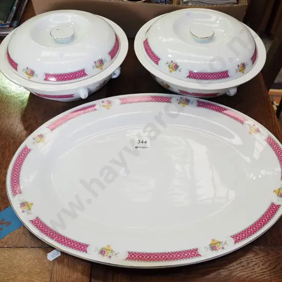 ashett and 2 lidded vegetable dishes