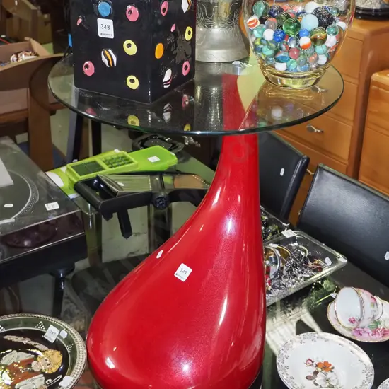 contemporary composite base glass topped end table H-540 D-450