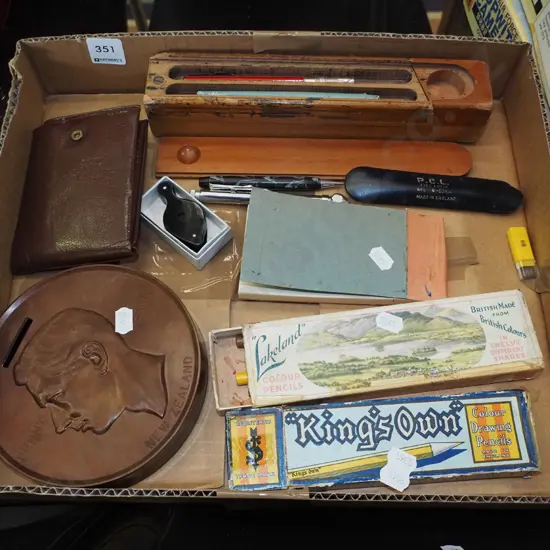 box: money box, wallet, pencils, etc.