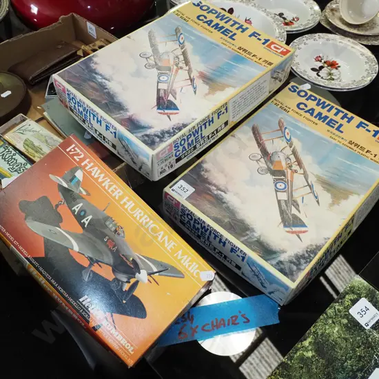 3 yet to be assembled military model aircraft