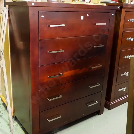 solid wood dark stained 6 drawer tall boy H-1210 W-960 D-480