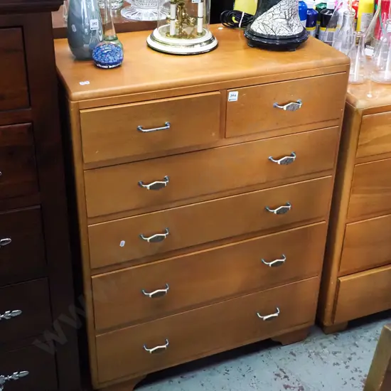 solid rimu 6 drawer tall boy - varnish needs attention H-1000 W-760 D-400