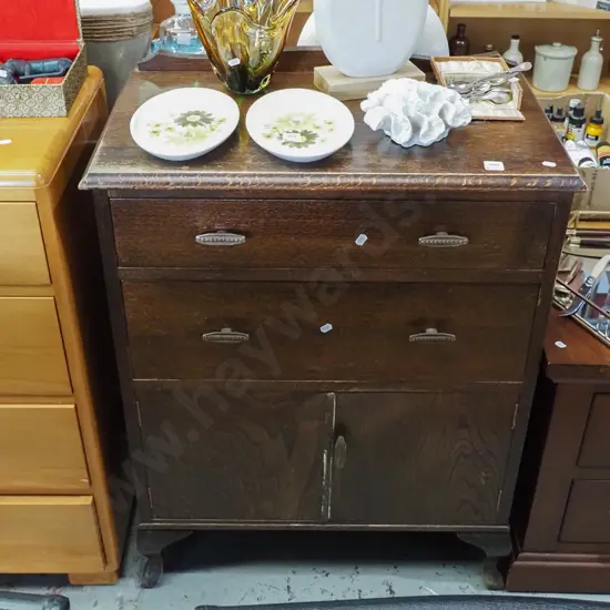 oak dark stained 2 drawer 2 door cupboard H-880 W-680 D-400