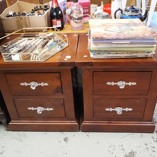 solid of pine 2 drawer bedside cabinets - original handles replaced with cut glass and crystal handles