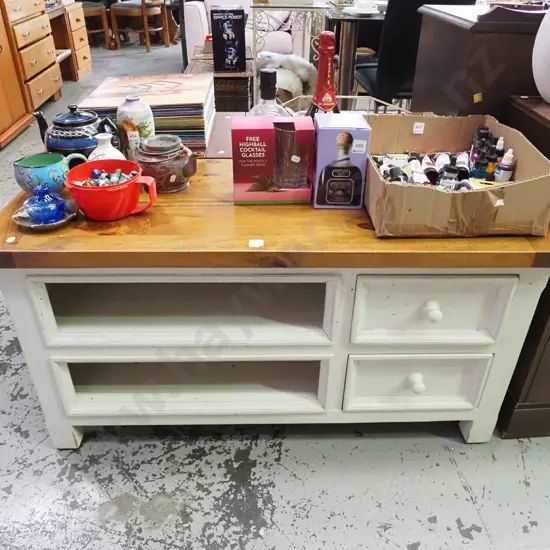 pine and cream painted 2 drawer entertainment unit H-560 W-1100 D-450