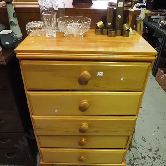 rimu and mdf 5 drawer tall boy - drawers need attention 