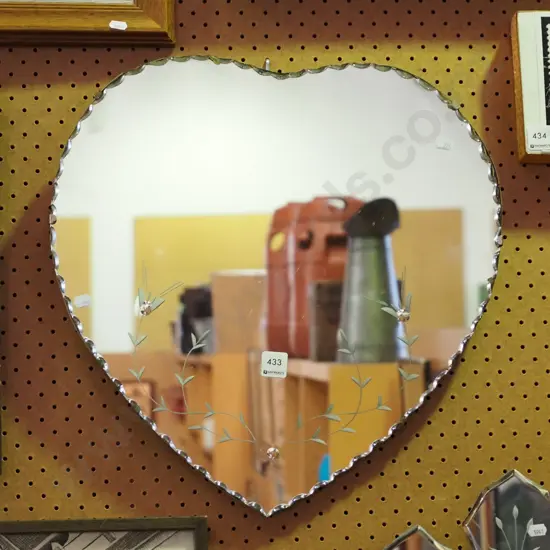 etched heart shaped wall mirror