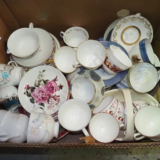 box; various cups and saucers
