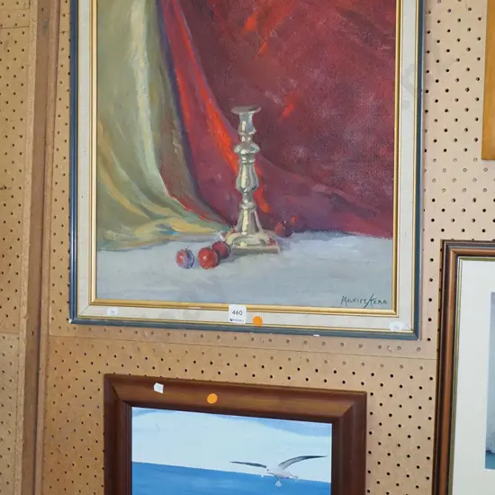 framed oil on board - candlestick, framed oils - albatross - orange dots