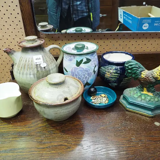 studio pottery jug, canisters, chicken themed door stop etc