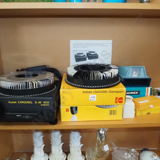 Kodak Carousel slide projector with slides and cartridges and accessories