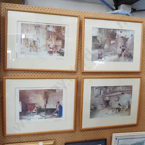 4x framed Russel Flint prints - some warping - yellow dots