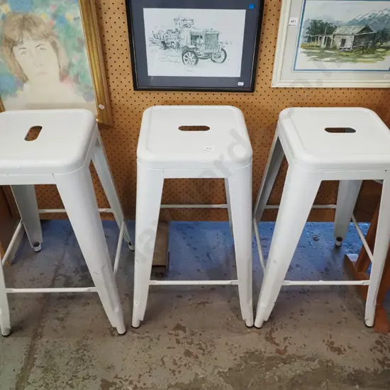 3x white metal stools