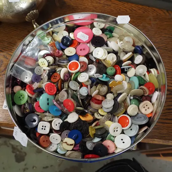 biscuit tin of buttons