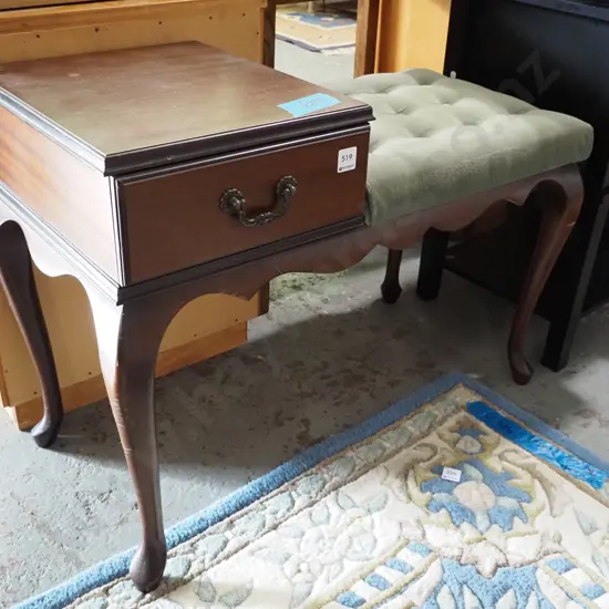 mahogany deep buttoned upholstered telephone table