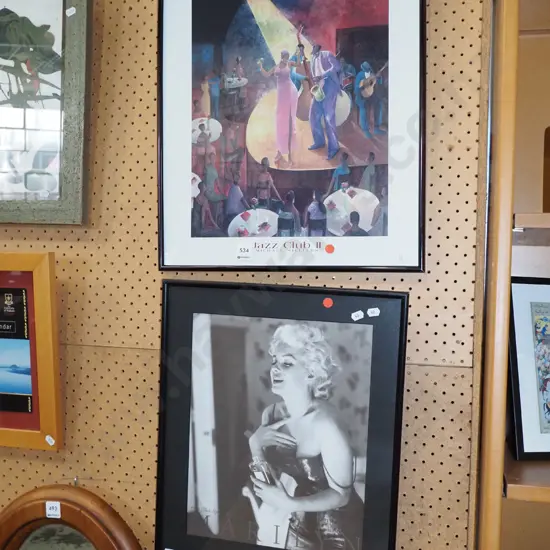 2x framed prints - jazz club, Marilyn Monroe