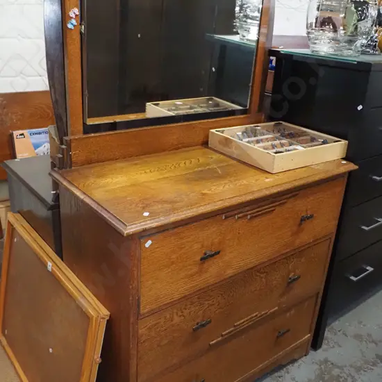 deco 3 drawer mirror back dresser H-1500 W-910 D-440