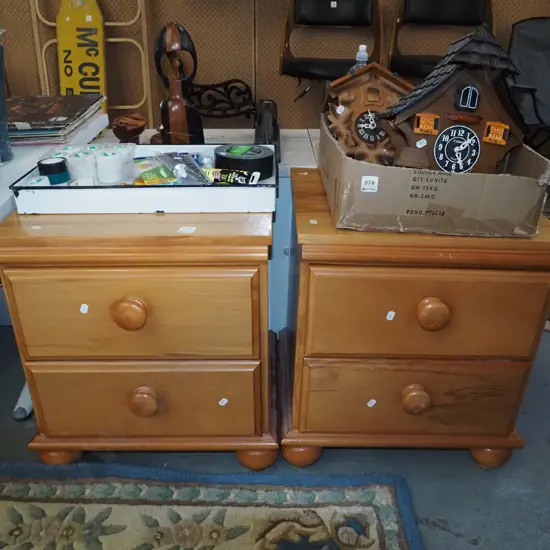 pair of rimu and mdf 2 drawer bedside cabinets