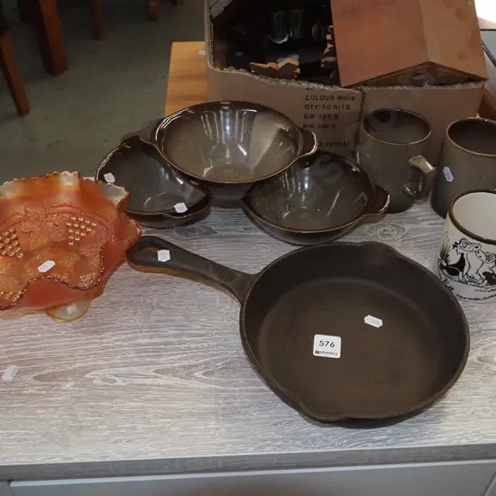 carnival footed bowl, Temuka items, Footrot Flats cup, frying pan