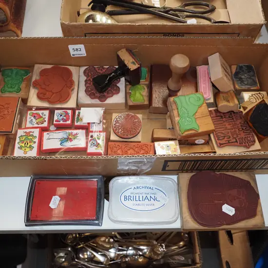 box of rubber stamps