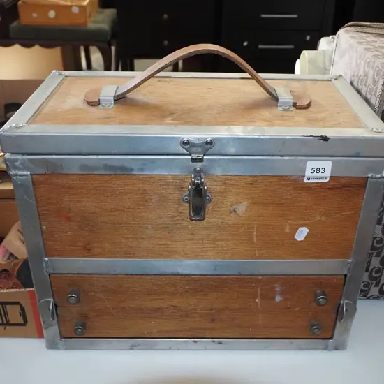 2 drawer lift-lid art supplies case with paints, brushes etc.