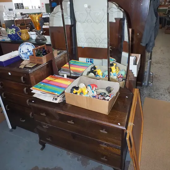 deco 5 drawer mirror back dresser H-1670 W-1000 D-490