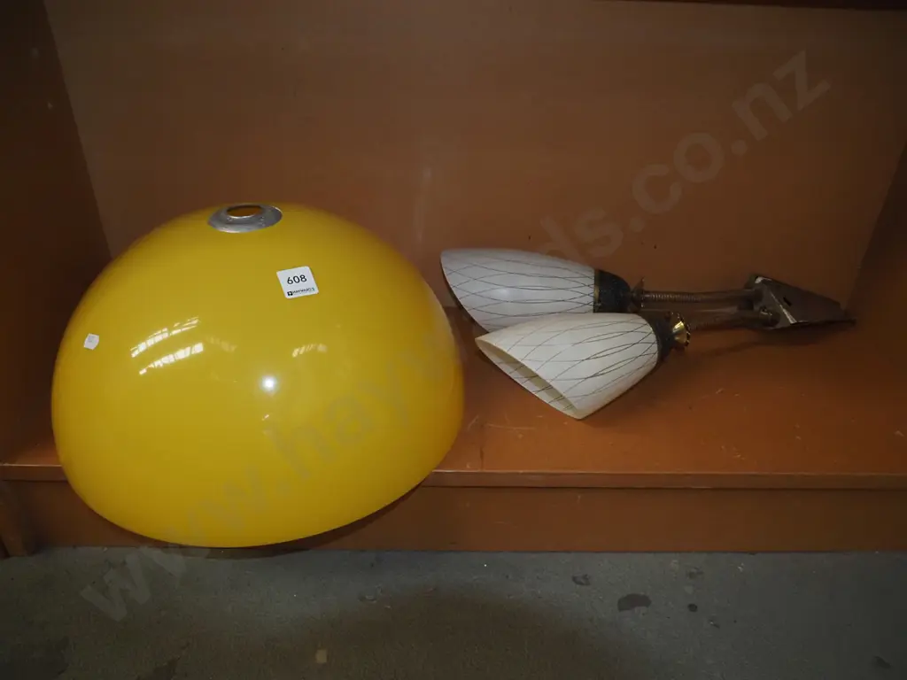 yellow plastic light shade, retro twin light fitting Image 1++