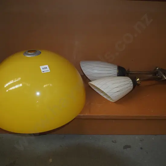 yellow plastic light shade, retro twin light fitting