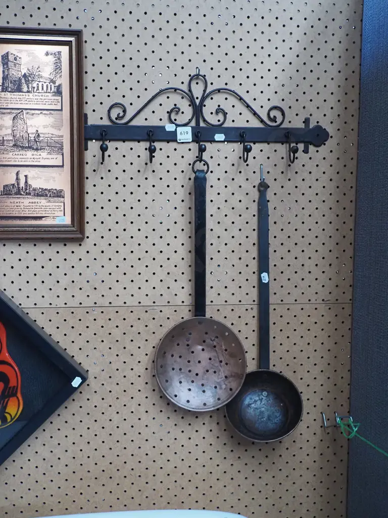 metal utensils/coat rack, copper ladle and strainer Image 1++