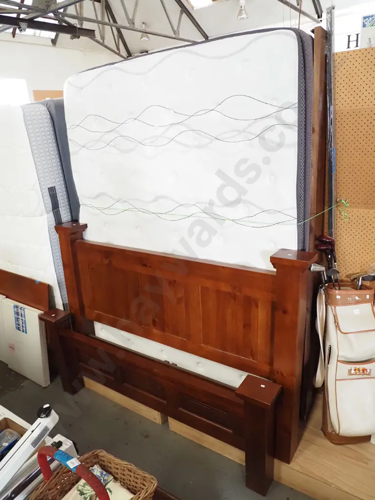 Alto queen sat bed base, mattress and heavy pine headboard Image 1++