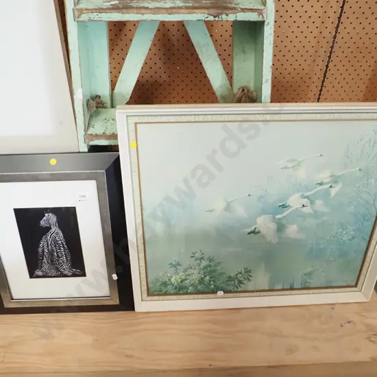 framed zephyr print, faded Vernon Ward print - yellow dots