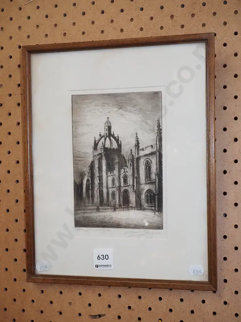 small framed etching - Christ's College Image 1++