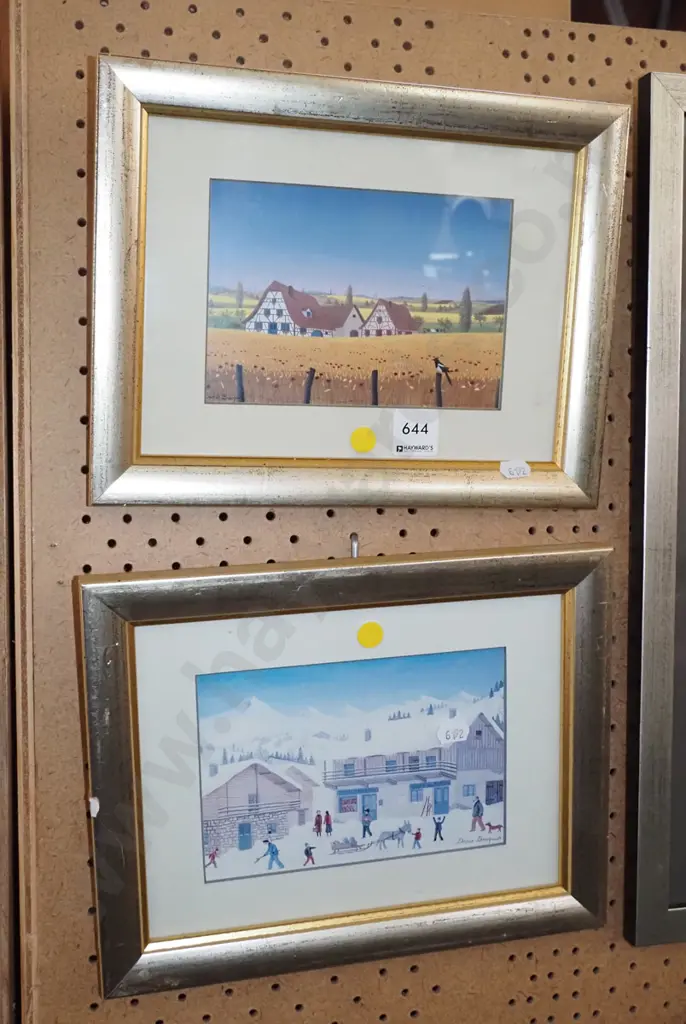 2x framed prints  - yellow dots Image 1++