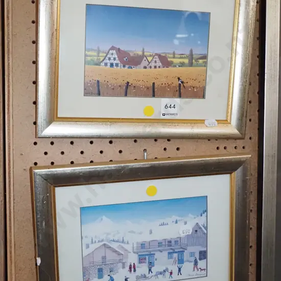 2x framed prints  - yellow dots
