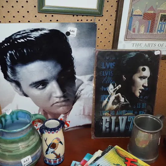 2x Elvis prints on tin - black dots