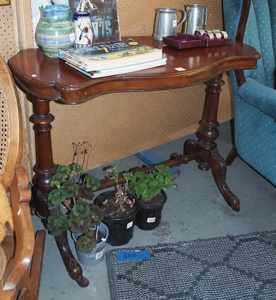 Victorian refectory based mahogany occasional table on casters H-720 W-880 D-500 Image 1++