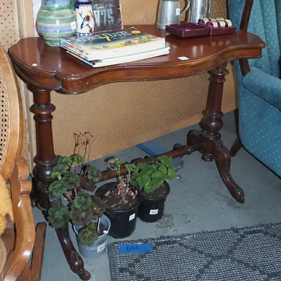 Victorian refectory based mahogany occasional table on casters H-720 W-880 D-500