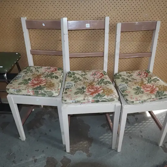 3x painted dining chairs with cushions
