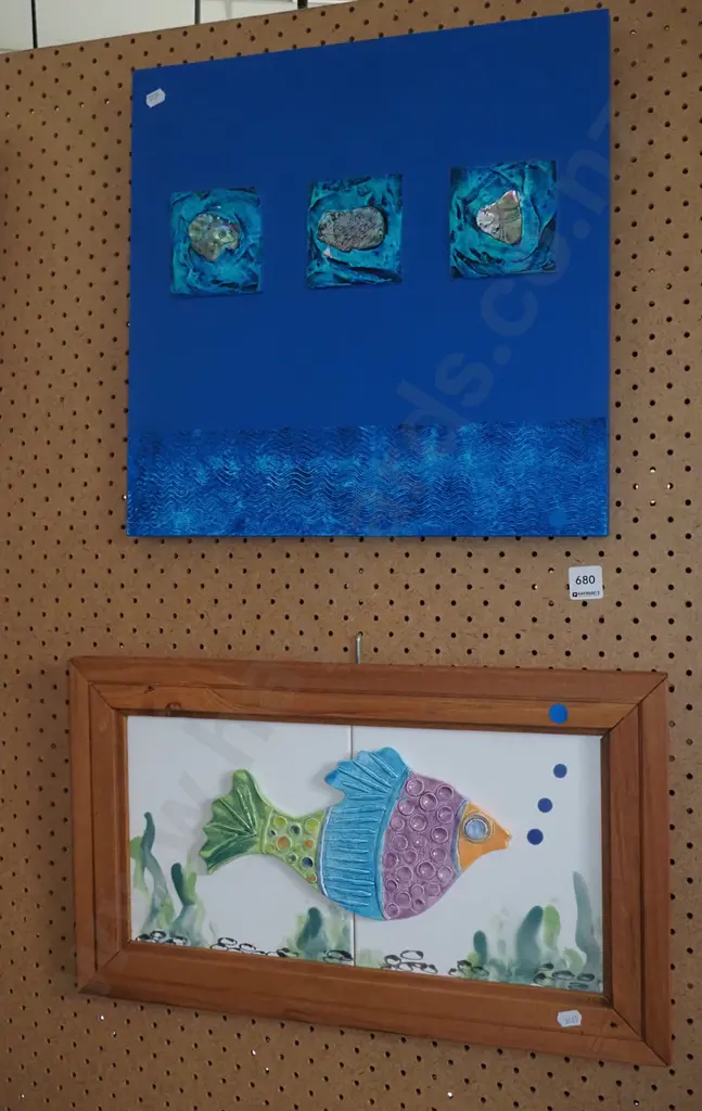 2x 3D mixed media wall art - blue dots Image 1++